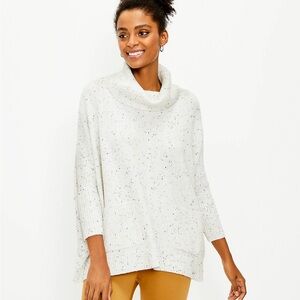 LOFT Flecked Pocket Poncho Sweater White